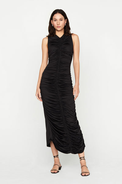 Black Off Shoulder Ruched Mini Dress - sosorella